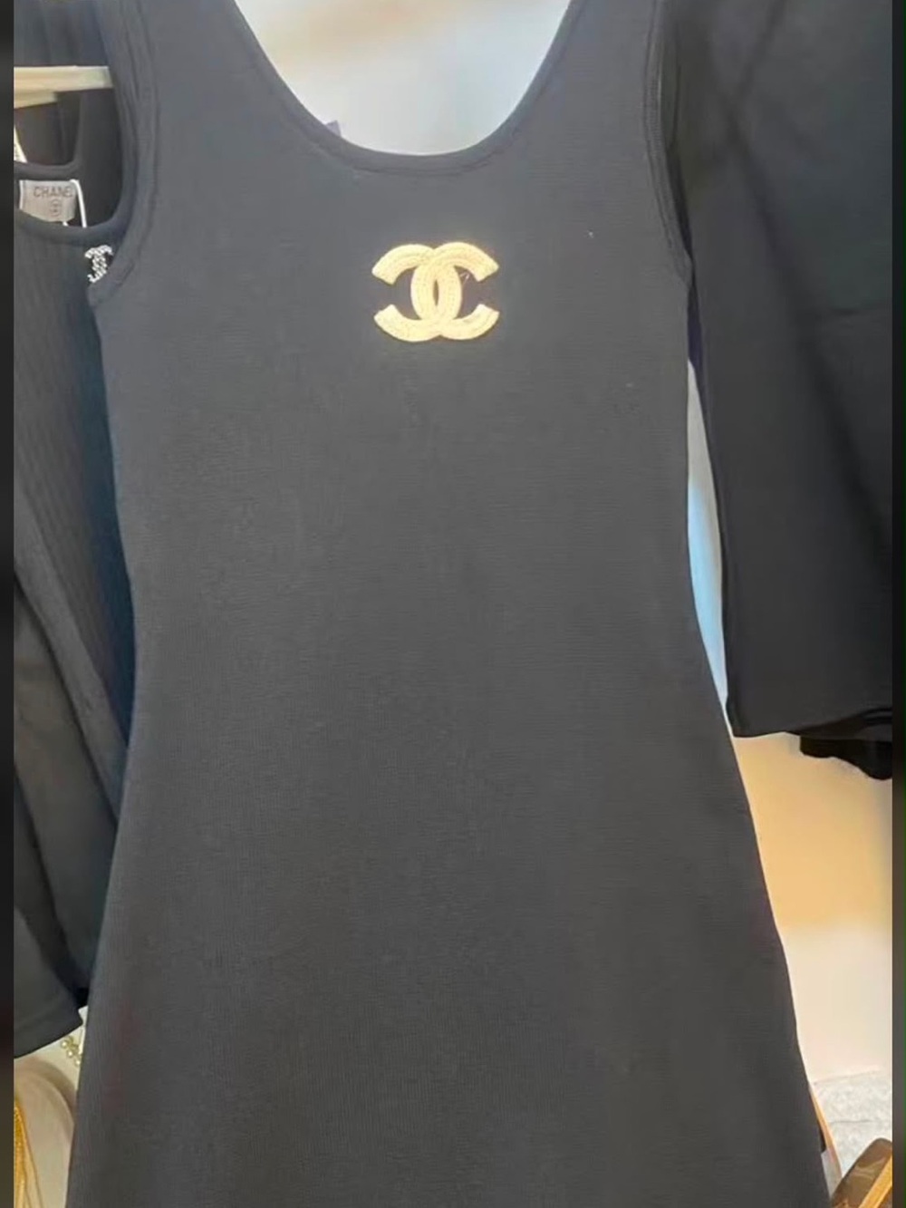 CHANEL Black Maxi Dress with White CC Logo - Picture 2 of 2